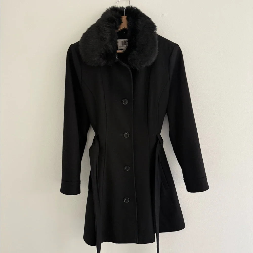 Laundry by Design Black Faux Fur Trim Wool Blend Peacoat Medium